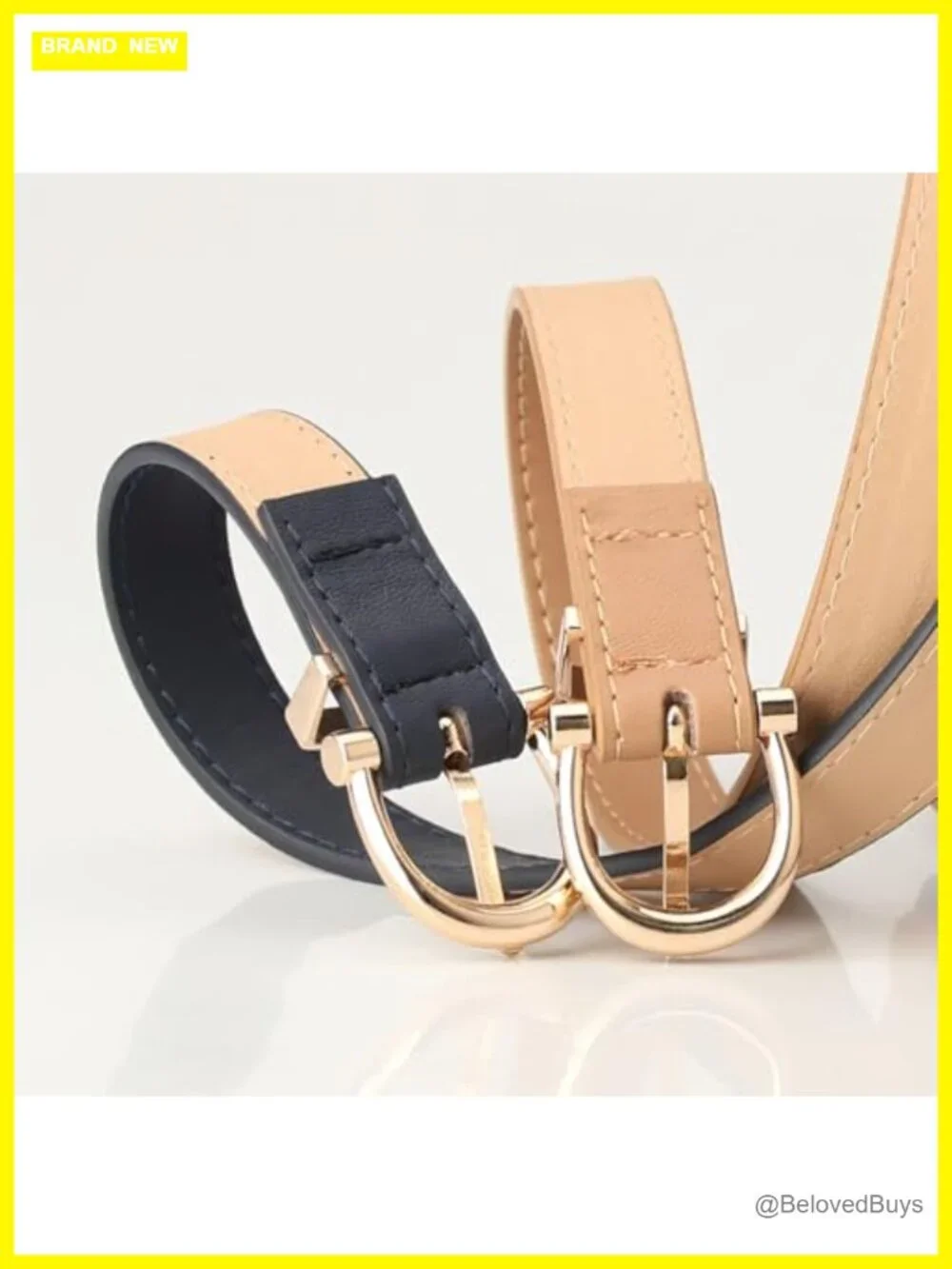 Women's Fashion Leather Belt with Gold Buckle for Jeans Dresses